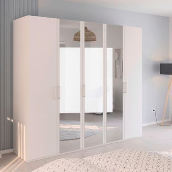 Evelyn Mirror Alpine White 251cm H 223cm 5 Door Wardrobe