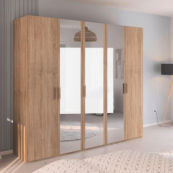 Evelyn Mirror Sonoma Oak 251cm H 223cm 5 Door Wardrobe