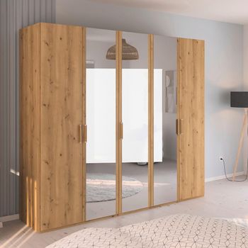 Evelyn Mirror Wild Oak 251cm H 223cm 5 Door Wardrobe