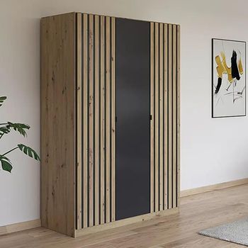 Genua Artisan Oak and Metallic Dark Grey 136cm 3 Door Type A Wardrobe