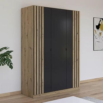 Genua Artisan Oak and Metallic Dark Grey 136cm 3 Door Type B Wardrobe