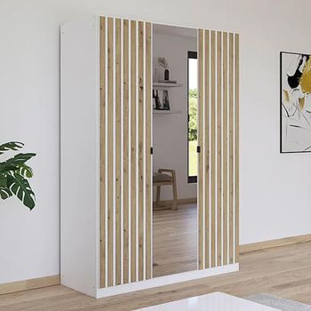 Genua Mirror Alpine White and Artisan Oak 136cm 3 Door Wardrobe