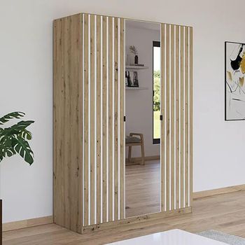 Genua Mirror Artisan Oak and Alpine White 136cm 3 Door Wardrobe