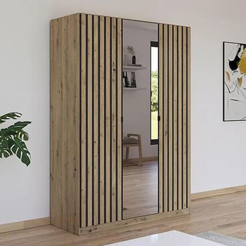 Genua Mirror Artisan Oak and Metallic Dark Grey 136cm 3 Door Wardrobe