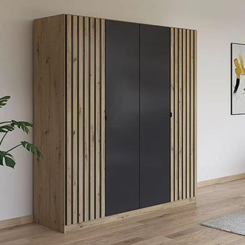 Genua Artisan Oak and Metallic Dark Grey 181cm 4 Door Type A Wardrobe