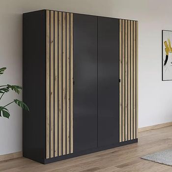 Genua Metallic Dark Grey with Artisan Oak 181cm 4 Door Type A Wardrobe
