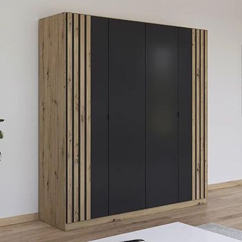 Genua Artisan Oak and Metallic Dark Grey 181cm 4 Door Type B Wardrobe