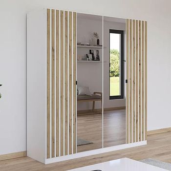 Genua Mirror Alpine White and Artisan Oak 181cm 4 Door Wardrobe