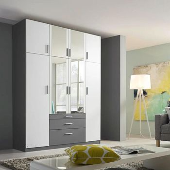 Hildesheim Extra Metallic Dark Grey and Alpine White 181cm 8 Door Wardrobe