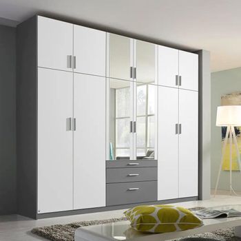 Hildesheim Extra Metallic Dark Grey and Alpine White 271cm 12 Door Combi Wardrobe
