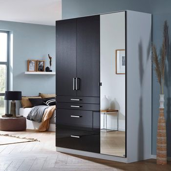 Homburg Alpine White and High Gloss Grey 136cm 3 Door Combi Wardrobe