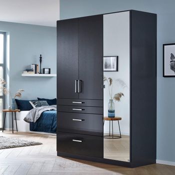 Homburg Metallic Dark Grey and High Gloss Grey 136cm 3 Door Combi Wardrobe