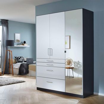 Homburg Metallic Dark Grey and High Gloss White 136cm 3 Door Combi Wardrobe