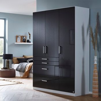 Homburg Alpine White and High Gloss Grey 136cm 3 Door 4 Drawer Wardrobe