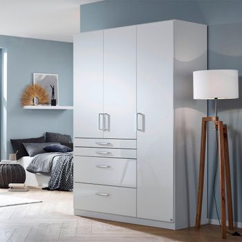 Homburg Alpine White with High Gloss White 136cm 3 Door 4 Drawer Wardrobe