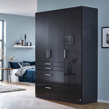 Homburg Metallic Dark Grey and High Gloss Grey 136cm 3 Door 4 Drawer Wardrobe