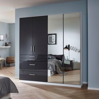Homburg Alpine White and High Gloss Grey 181cm 4 Door Combi Wardrobe