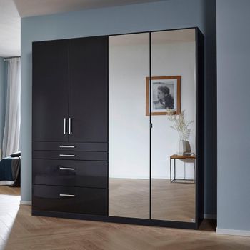 Homburg Metallic Dark Grey and High Gloss Grey 181cm 4 Door Combi Wardrobe
