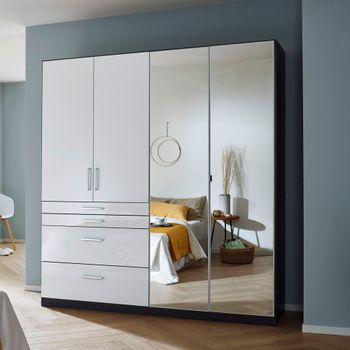 Homburg Metallic Dark Grey and High Gloss White 181cm 4 Door Combi Wardrobe