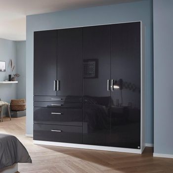 Homburg Alpine White and High Gloss Grey 181cm 4 Door 4 Drawer Wardrobe