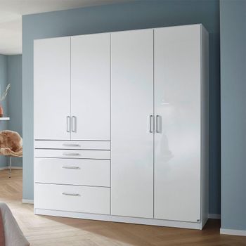 Homburg Alpine White with High Gloss White 181cm 4 Door 4 Drawer Wardrobe