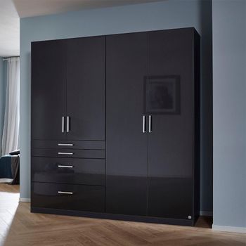 Homburg Metallic Dark Grey and High Gloss Grey 181cm 4 Door 4 Drawer Wardrobe