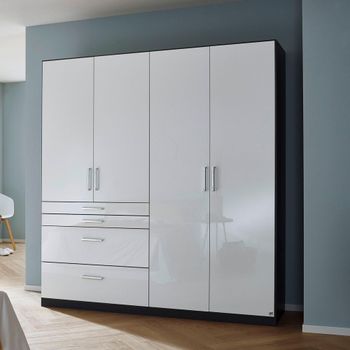 Homburg Metallic Dark Grey and High Gloss White 181cm 4 Door 4 Drawer Wardrobe
