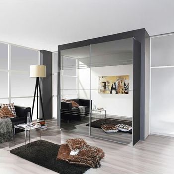 Koblenz Mirrored Metallic Dark Grey and Grey Mirror 181cm 2 Door Sliding Wardrobe