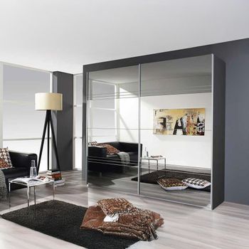 Koblenz Mirrored Metallic Dark Grey and Grey Mirror 226cm 2 Door Sliding Wardrobe
