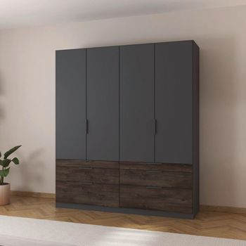 Koda Metallic Dark Grey 181cm 4 Door 6 Drawer Wardrobe