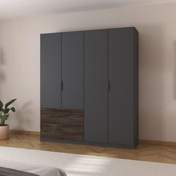 Koda Metallic Dark Grey 181cm 4 Door RHF Drawers Wardrobe