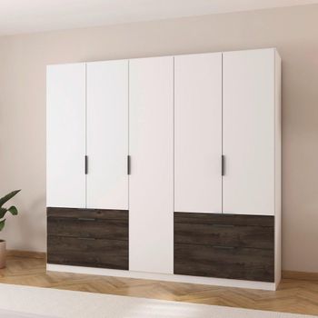 Koda Alpine White 226cm 5 Door 6 Drawer Wardrobe