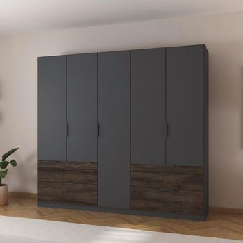 Koda Metallic Dark Grey 226cm 5 Door 6 Drawer Wardrobe