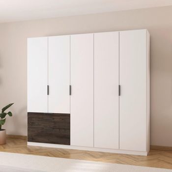 Koda Alpine White 226cm 5 Door RHF Drawers Wardrobe