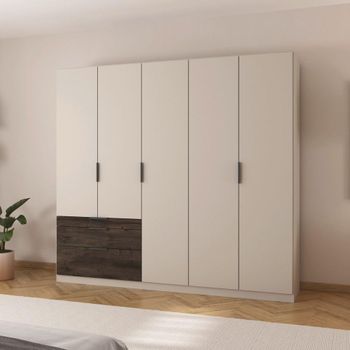 Koda Champagne 226cm 5 Door RHF Drawers Wardrobe