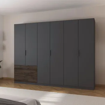 Koda Metallic Dark Grey 271cm 6 Door RHF Drawers Wardrobe