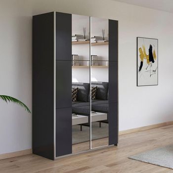 Kronach Mirrored Metallic Dark Grey 131cm 2 Door Sliding Wardrobe