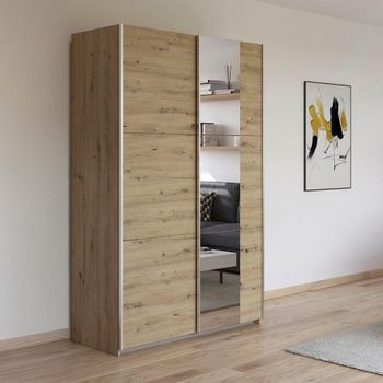 Kronach Sliding Mirror Artisan Oak 131cm 2 Door Wardrobe