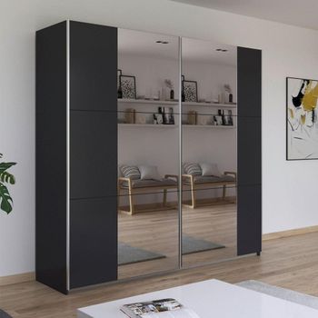 Kronach Mirrored Metallic Dark Grey 218cm 2 Door Sliding Wardrobe