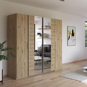 Kronach Mirror Artisan Oak 225cm 4 Door Wardrobe
