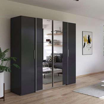 Kronach Mirror Metallic Dark Grey 225cm 4 Door Wardrobe