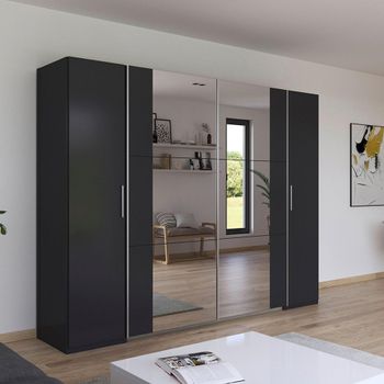 Kronach Mirror Metallic Dark Grey 268cm 4 Door Wardrobe