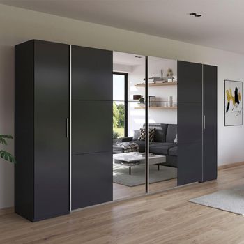 Kronach Mirror Metallic Dark Grey 354cm 4 Door Wardrobe