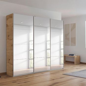 Kulmbach Mirrored Artisan Oak 203cm 3 Door Sliding Wardrobe