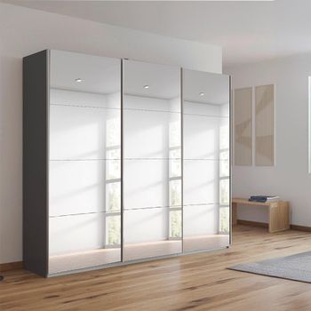 Kulmbach Mirrored Metallic Dark Grey 203cm 3 Door Sliding Wardrobe