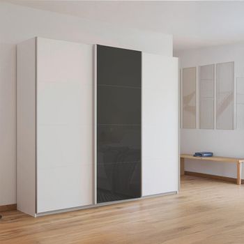 Kulmbach Alpine White and Basalt Glass Front 203cm 3 Door Sliding Wardrobe