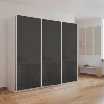 Kulmbach Alpine White and Basalt Glass 203cm 3 Door Sliding Wardrobe