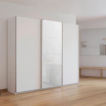Kulmbach Alpine White and White Glass Front 203cm 3 Door Sliding Wardrobe