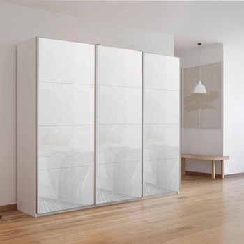 Kulmbach Alpine White and White Glass 203cm 3 Door Sliding Wardrobe