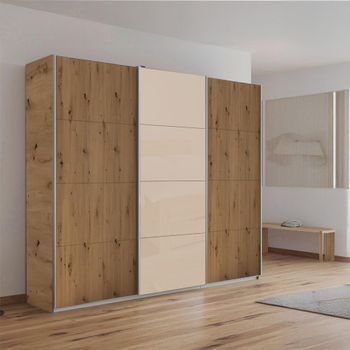 Kulmbach Artisan Oak and Champagne Glass Front 203cm 3 Door Sliding Wardrobe